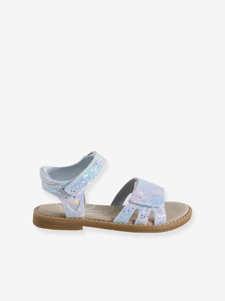 Glittery Hook-and-Loop Sandals for Girls printed white+set blue 