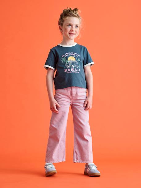 Girls' cropped college-style T-shirt ink blue 