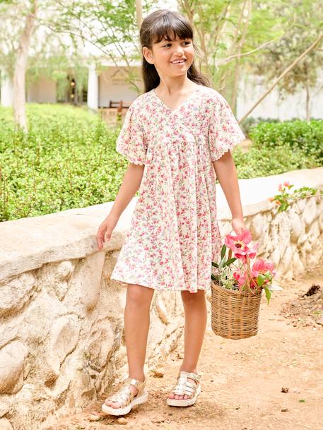 Girl's floral wrap-neck dress multicoloured 