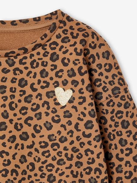 Leopard Sweatshirt for Girls, Mother/Daughter Capsule Capsule, ENVIE DE FRAISE beige+dark grey 