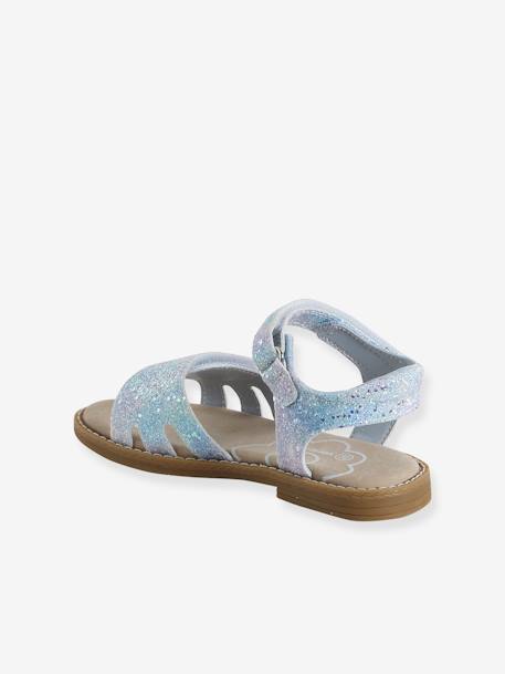 Glittery Hook-and-Loop Sandals for Girls printed white+set blue 
