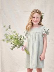 Girls-Cotton Gauze Dress with Embroidered Flowers, for Girls