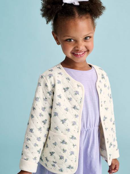 Printed Quilted Jacket & Dress Set for Girls rose+violet 