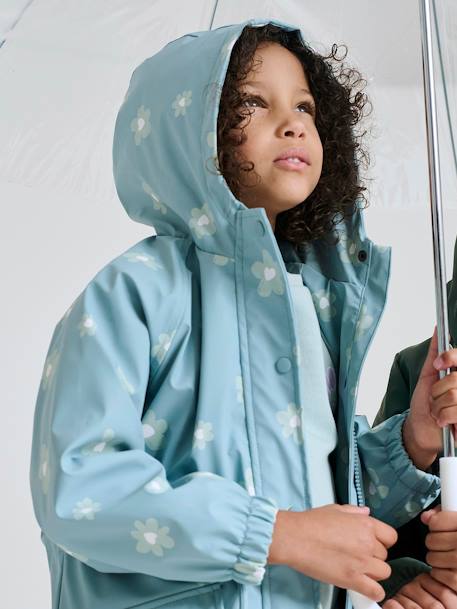 Hooded Raincoat with Magical Motifs for Girls blush+GREEN MEDIUM ALL OVER PRINTED+pale pink+rose+sky blue 
