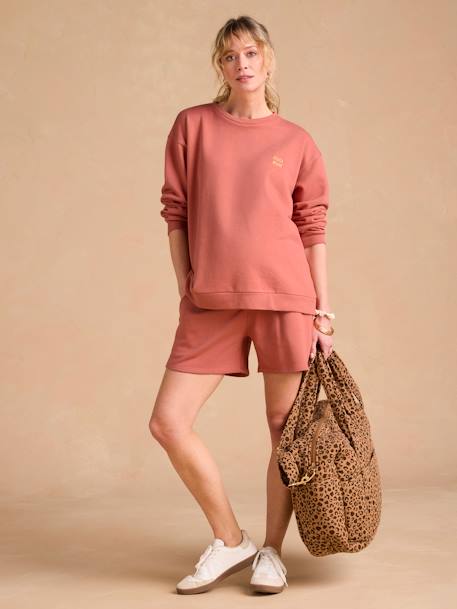 Cool Mom' Sweatshirt & Fleece Shorts Set for Maternity terracotta 