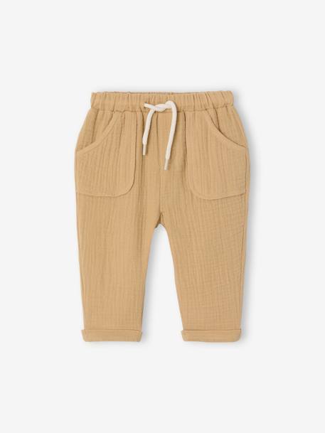 Cotton Gauze Trousers for Babies cappuccino+fir green+grey blue 