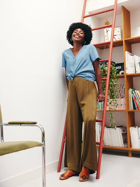 Press-Stud Blouse in Lyocell for Maternity & Nursing stone 