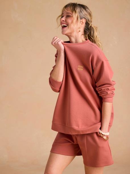 Cool Mom' Sweatshirt & Fleece Shorts Set for Maternity terracotta 