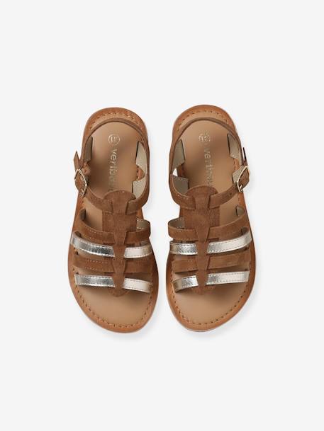 Leather Sandals with Straps, for Girls caramel+Light Brown+multicoloured+set brown 