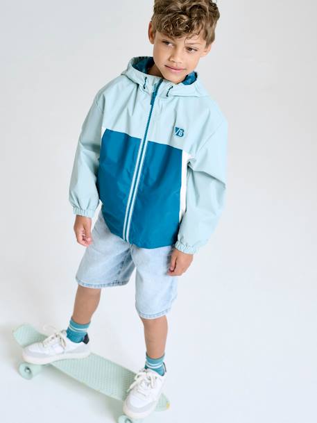 Colourblock windbreaker jacket for boys aqua green+medium blue 