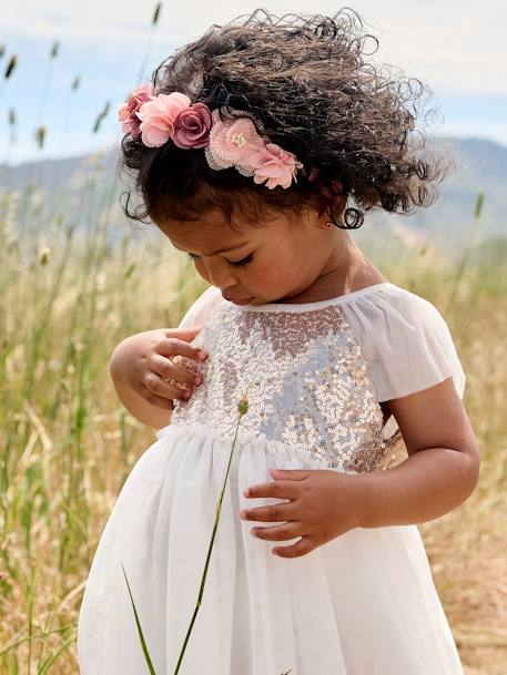 Short Sleeve Dress with Button-Up & Sequins at the Back white 