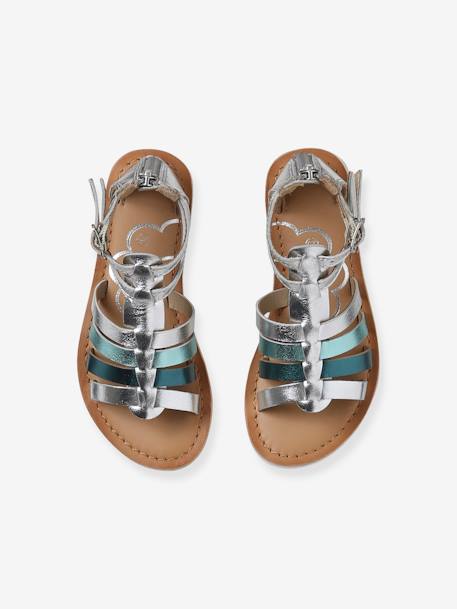 Leather Gladiator Sandals for Children, Designed for Autonomy silver 