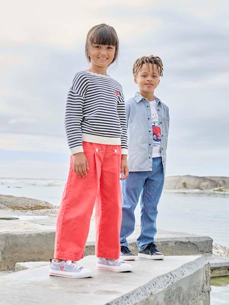 wide-leg trouser for girls navy blue+red 