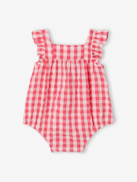 Sleeveless gingham sleepsuit raspberry pink 