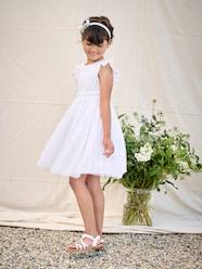 Girls-Dual Fabric Occasion Wear Dress in Broderie Anglaise & Tulle, for Girls 