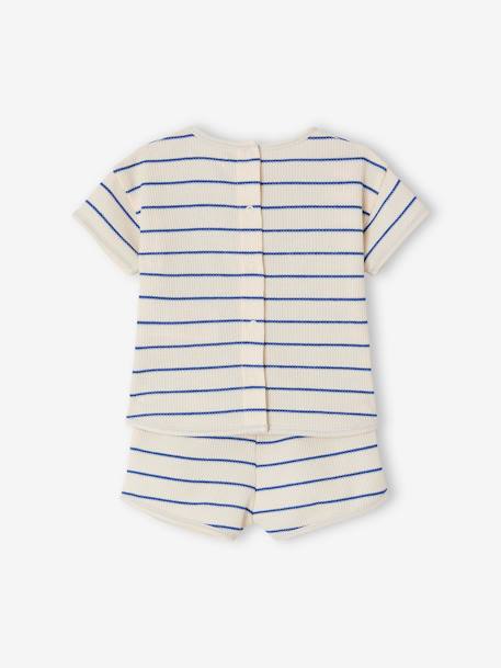 Honeycomb sleepsuit set, T-shirt and shorts ecru 