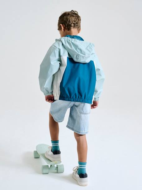 Colourblock windbreaker jacket for boys aqua green+medium blue 