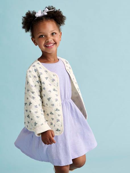Printed Quilted Jacket & Dress Set for Girls rose+violet 