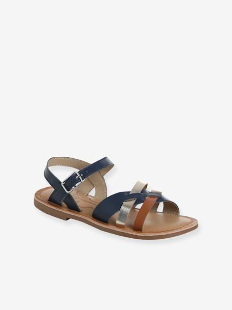 Pair of Fancy Strappy Leather Sandals for Children, Designed for Autonomy set blue 