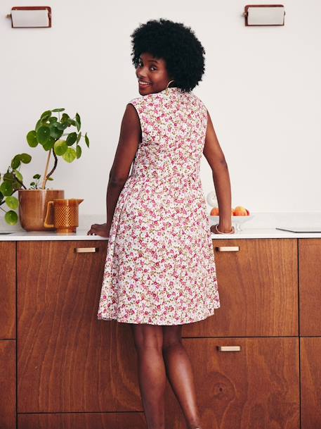Sleeveless Shirt Dress, Maternity & Nursing navy blue+rose 