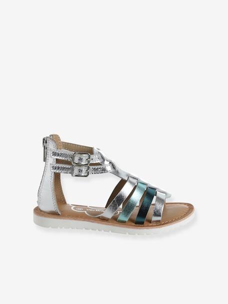 Leather Gladiator Sandals for Children, Designed for Autonomy silver 