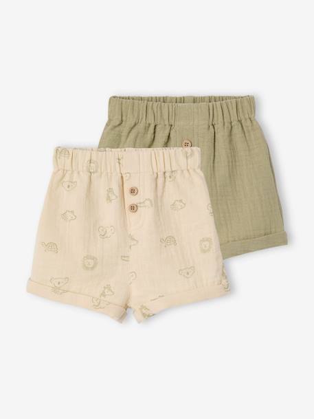 Pack of 2 jungle baby shorts khaki 