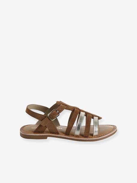 Leather Sandals with Straps, for Girls caramel+Light Brown+multicoloured+set brown 