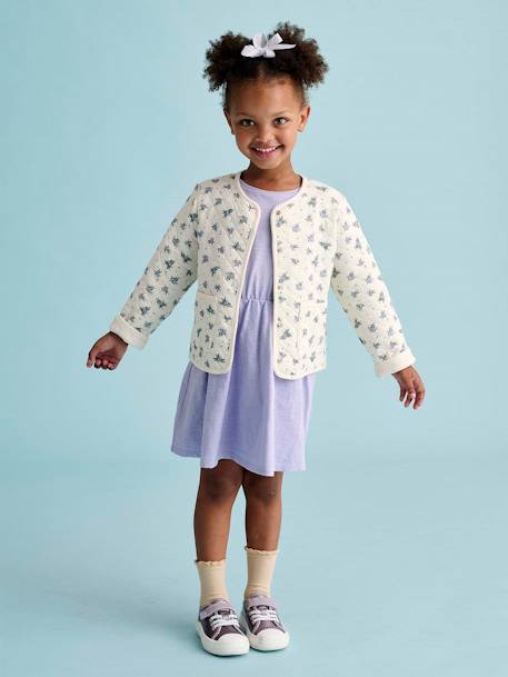 Printed Quilted Jacket & Dress Set for Girls rose+violet 