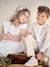 Occasion Wear Dress with Golden Sash for Girls blush+white 