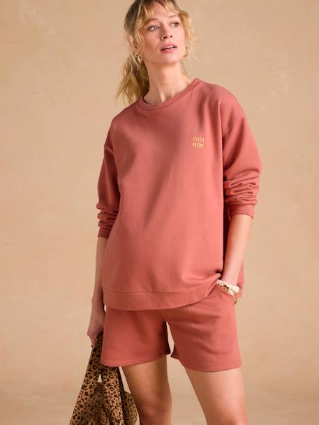 Cool Mom' Sweatshirt & Fleece Shorts Set for Maternity terracotta 