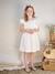 Occasion Wear Dress with Golden Sash for Girls blush+white 