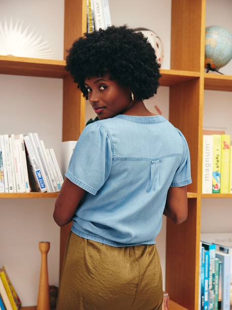 Press-Stud Blouse in Lyocell for Maternity & Nursing stone 