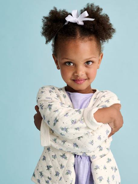 Printed Quilted Jacket & Dress Set for Girls rose+violet 
