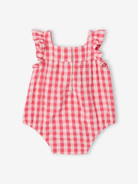 Sleeveless gingham sleepsuit raspberry pink 