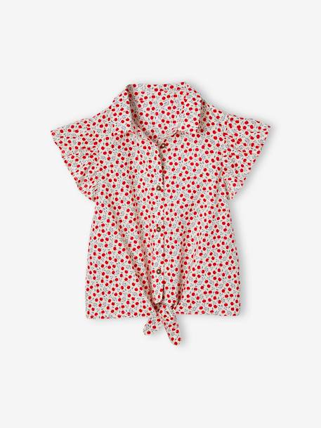 Tie-Front Blouse in Cotton Gauze for Girls vanilla 