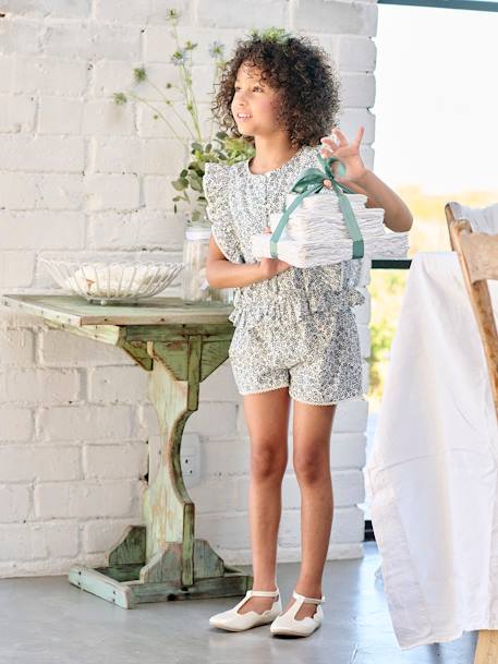 Occasion Wear Blouse + Shorts Set for Girls printed blue 