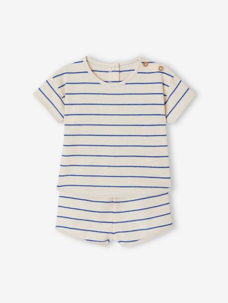 Honeycomb sleepsuit set, T-shirt and shorts ecru 