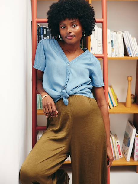 Press-Stud Blouse in Lyocell for Maternity & Nursing stone 