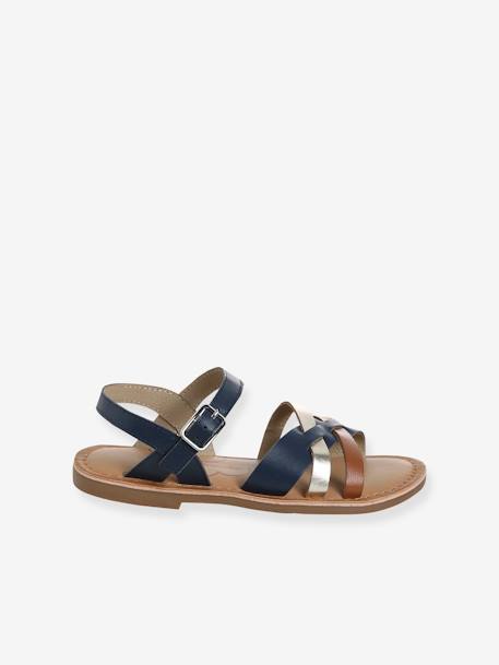 Pair of Fancy Strappy Leather Sandals for Children, Designed for Autonomy set blue 