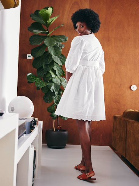 Short Broderie Anglaise Dress, Maternity & Nursing white 