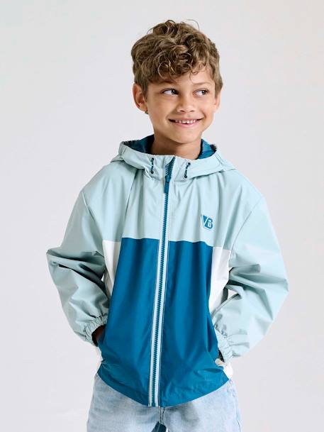 Colourblock windbreaker jacket for boys aqua green+medium blue 