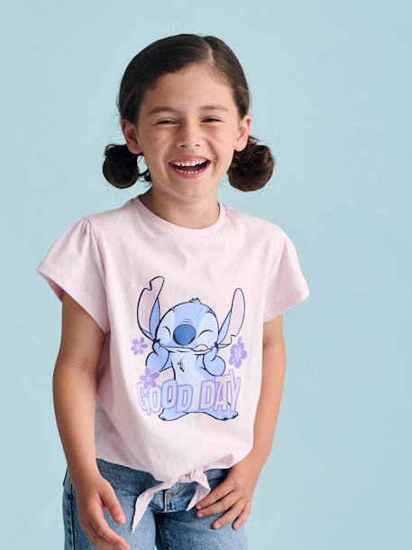 Short Sleeve T-Shirt with Knot, 'Good day' Disney® Stitch soft lilac 