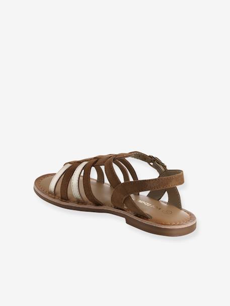 Leather Sandals with Straps, for Girls caramel+Light Brown+multicoloured+set brown 