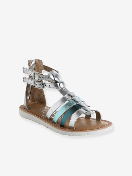Leather Gladiator Sandals for Children, Designed for Autonomy silver 