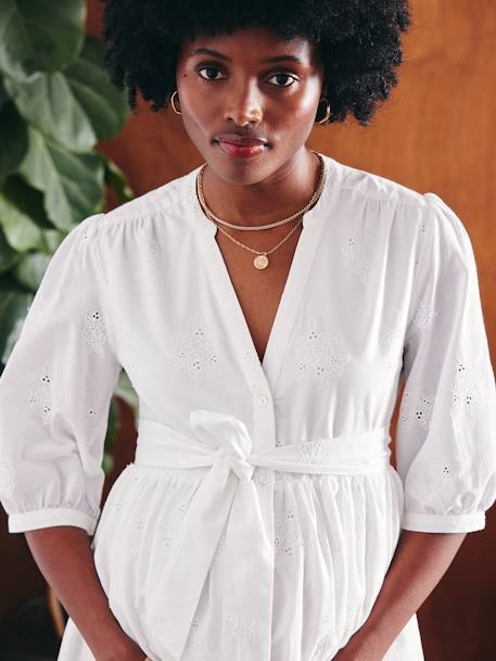 Short Broderie Anglaise Dress, Maternity & Nursing white 