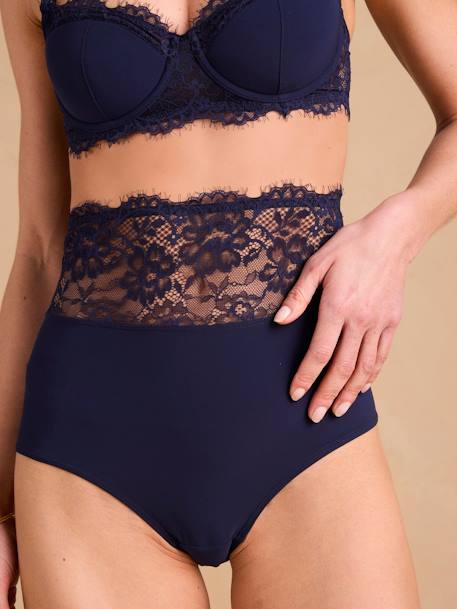 Pack of 2 High-Waisted Crepe & Lace Maternity Briefs, ENVIE DE FRAISE navy blue 