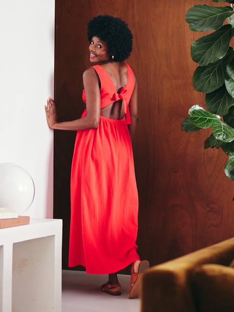 Long Cotton Gauze Dress for Maternity pomegranate 