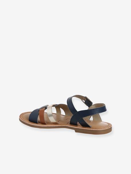 Pair of Fancy Strappy Leather Sandals for Children, Designed for Autonomy set blue 