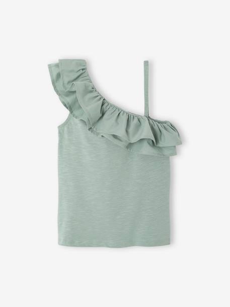 Top with Asymmetrical Frill for Girls coral+ecru+sage green 
