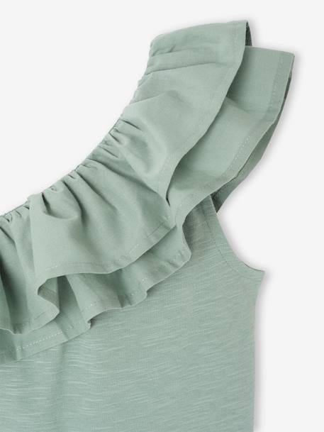 Top with Asymmetrical Frill for Girls coral+ecru+sage green 
